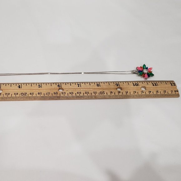 Colored Welo Opal & White Zircon pendant 20 inch in Platinum over 925SS 3.60 cts - Picture 5 of 6